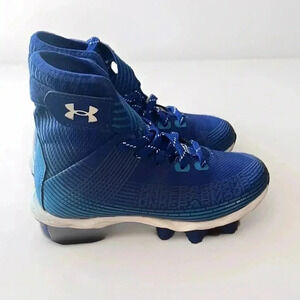 Under Armour High Top Youth Football Sports Cleats Blue White Kids Sz 12k Shoes
